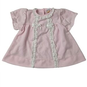 Vtg Carters Baby Pink Eyelet Lace Dress 9M Made in USA 80s 90s Pointelle Knit